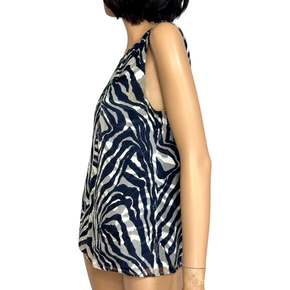 Sheer Chiffon Silk Animal Print Top 10 Sleeveless Office Neutral Mob Wife JNY - Picture 5 of 14